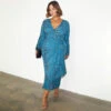 NEVER FULLY DRESSED Reversible Teal Animal Wrap Dress