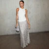 NEVER FULLY DRESSED Silver Sequin Dorris Skirt