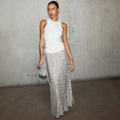 NEVER FULLY DRESSED Silver Sequin Dorris Skirt