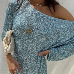 NEVER FULLY DRESSED Ice Blue Sequin Jem Dress