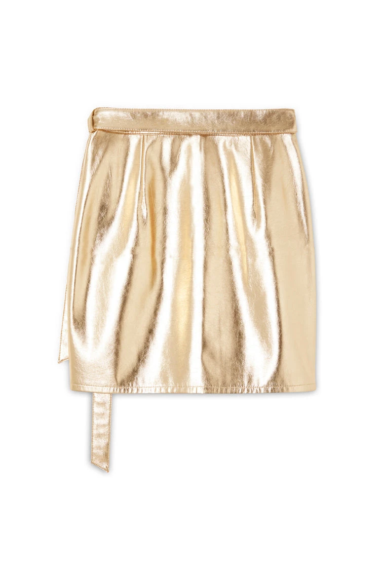 NEVER FULLY DRESSED Gold Vegan Leather Mini Wrap Skirt - Image 16