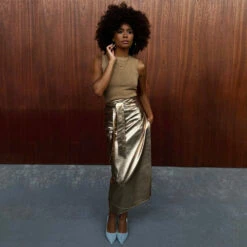 NEVER FULLY DRESSED Gold Vegan Leather Jaspre Skirt