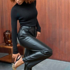 NEVER FULLY DRESSED Black Vegan Leather Trouser - Petite