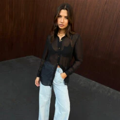 NEVER FULLY DRESSED Black Sheer Shirt
