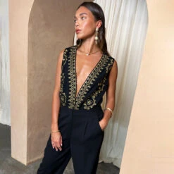 Black Embroidered Jumpsuit Petite