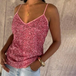 NEVER FULLY DRESSED Pink Sequin Cami Top