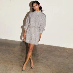 Silver Lyon Tinsel Belted Mini Dress