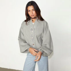 NEVER FULLY DRESSED Grey Astrid Knit Bomber