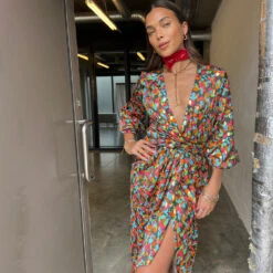 Abstract Print Violet Wrap Dress