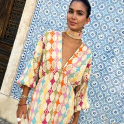 NEVER FULLY DRESSED Multi Sun Geo Plisse Emma Dress