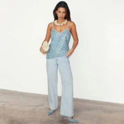 NEVER FULLY DRESSED Ice Blue Sequin Cami Top