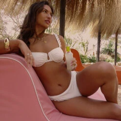 NEVER FULLY DRESSED Broderie White Bikini Top