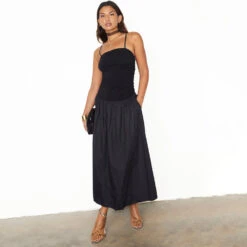 NEVER FULLY DRESSED Black Lola Mid-axi Dress