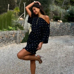 NEVER FULLY DRESSED Black Plisse Mini Tilly Dress Petite