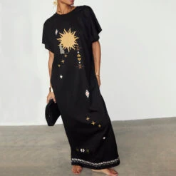 NEVER FULLY DRESSED Black Sunshine Palm T-Shirt Dress