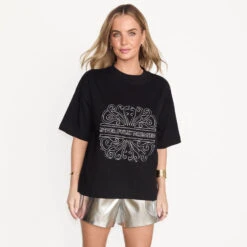 NEVER FULLY DRESSED Black Beaded Logo T-shirt