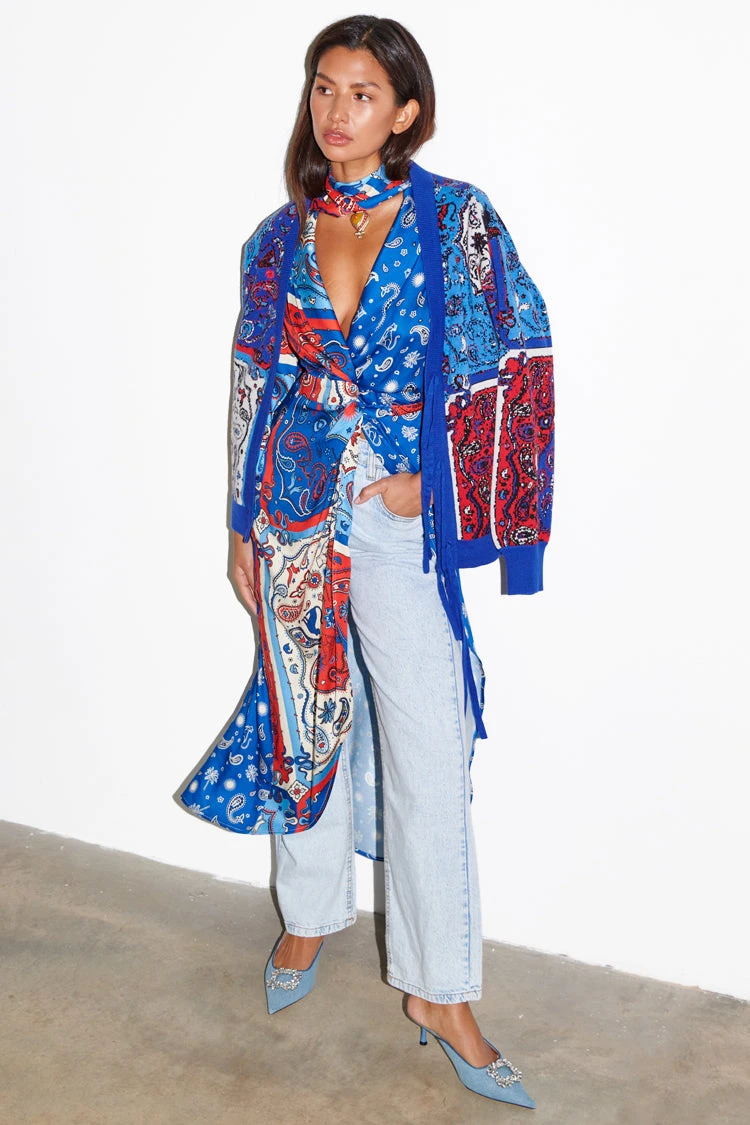 NEVER FULLY DRESSED Blue Bandana Clash Brooklyn Wrap Dress - Image 3