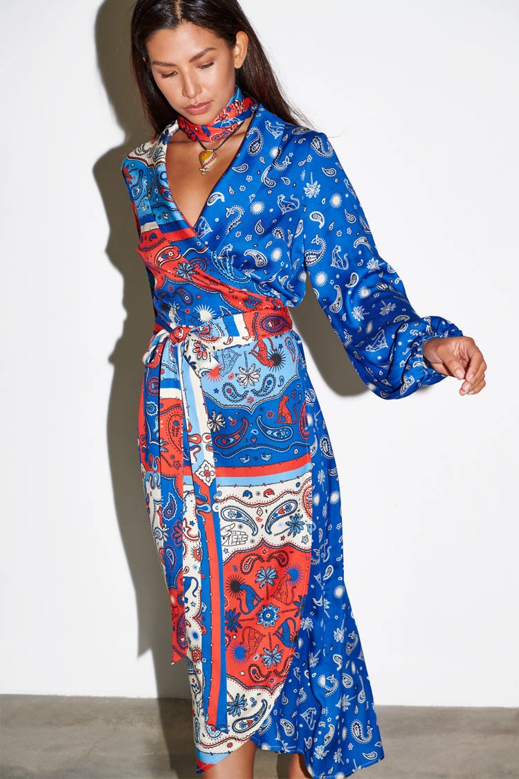NEVER FULLY DRESSED Blue Bandana Clash Brooklyn Wrap Dress - Image 2
