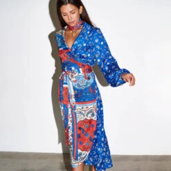 NEVER FULLY DRESSED Blue Bandana Clash Brooklyn Wrap Dress