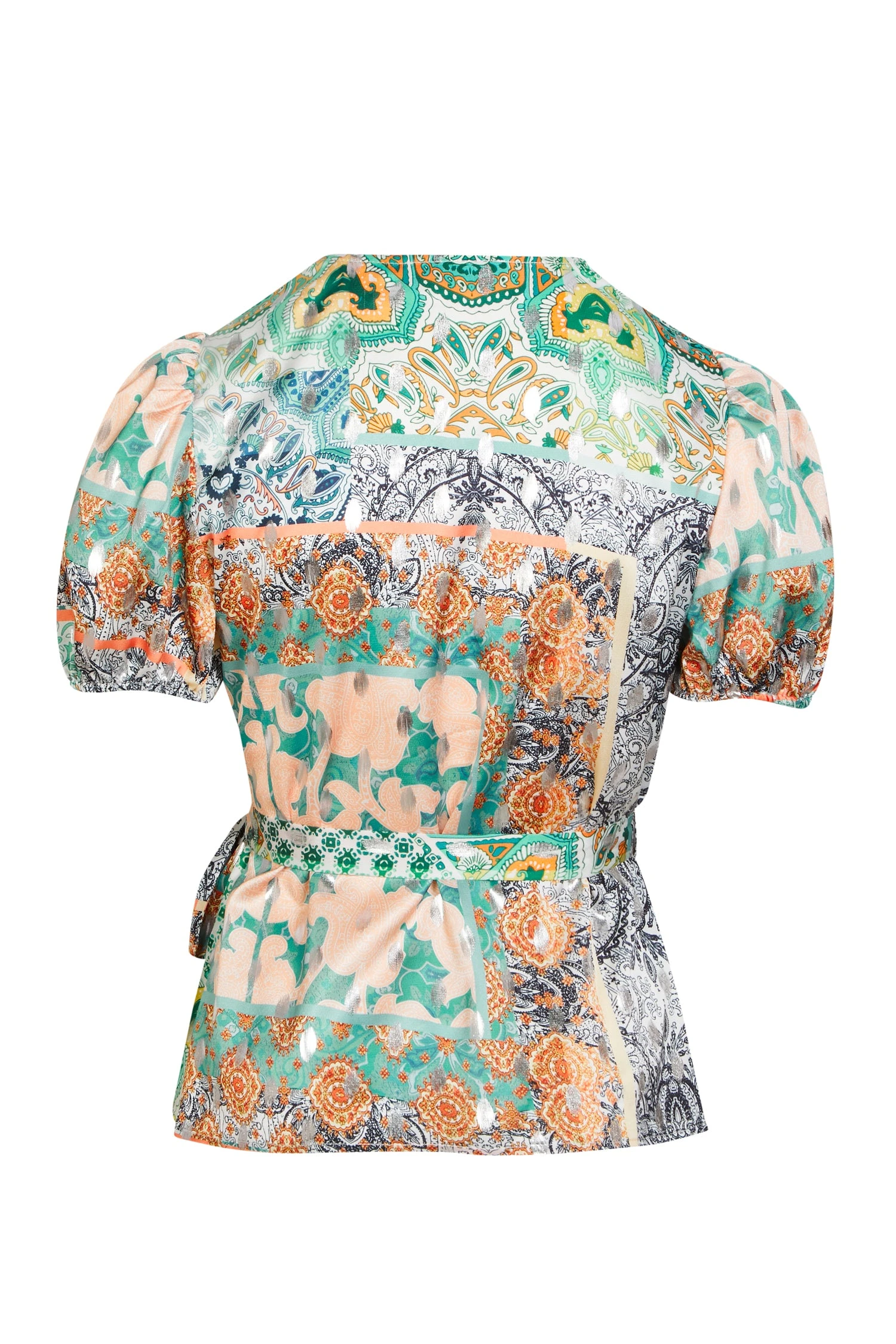 Boho Print Short Sleeve Wrap Top - Curve - Image 10