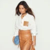 NEVER FULLY DRESSED White Gabbie Shirt With Camel NFD Patch Pocket