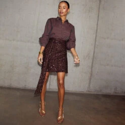 NEVER FULLY DRESSED Chocolate Sequin Mini Jaspre Skirt Petite