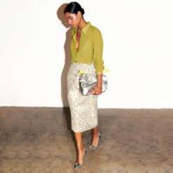 NEVER FULLY DRESSED Cream And Lime Animal Jacquard Jaspre Skirt