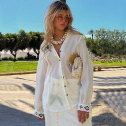 NEVER FULLY DRESSED Cream Sunshine Palm Miley Shirt