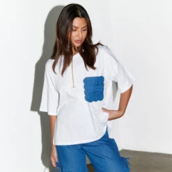 NEVER FULLY DRESSED White Denim Pocket T-shirt