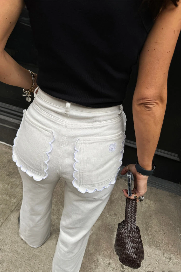 NEVER FULLY DRESSED Ecru Scallop Detail Jeans - Image 8