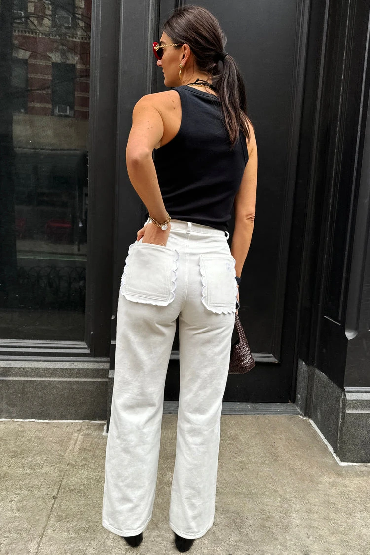 NEVER FULLY DRESSED Ecru Scallop Detail Jeans - Image 11