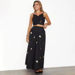 NEVER FULLY DRESSED Black Marra Skirt With Gold Fish Fleck