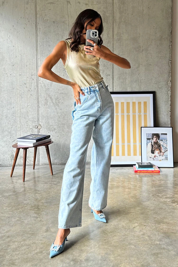 NEVER FULLY DRESSED Gold Ribbed Tank Top - Image 4