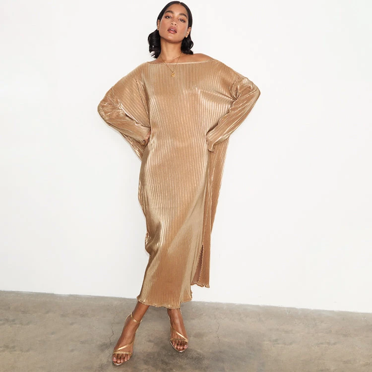 NEVER FULLY DRESSED Gold Plisse Jem Dress