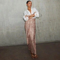 NEVER FULLY DRESSED Gold Sequin Jaspre Skirt