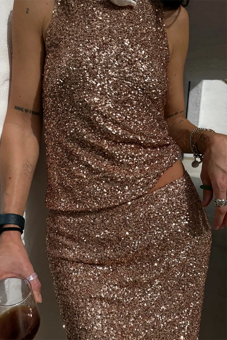 NEVER FULLY DRESSED Gold Sequin Tank Top - Image 8