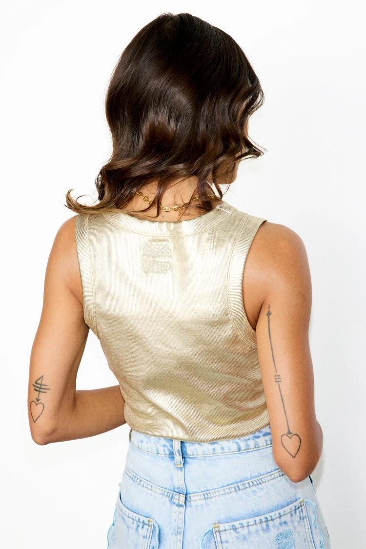 NEVER FULLY DRESSED Gold Ribbed Tank Top - Image 9