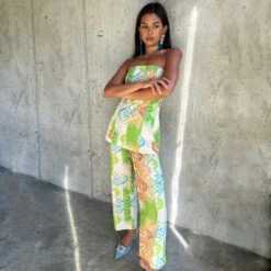 NEVER FULLY DRESSED Green Abstract Trousers