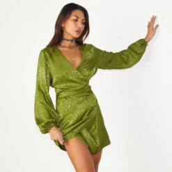 NEVER FULLY DRESSED Green Jacquard Mini Vienna Dress