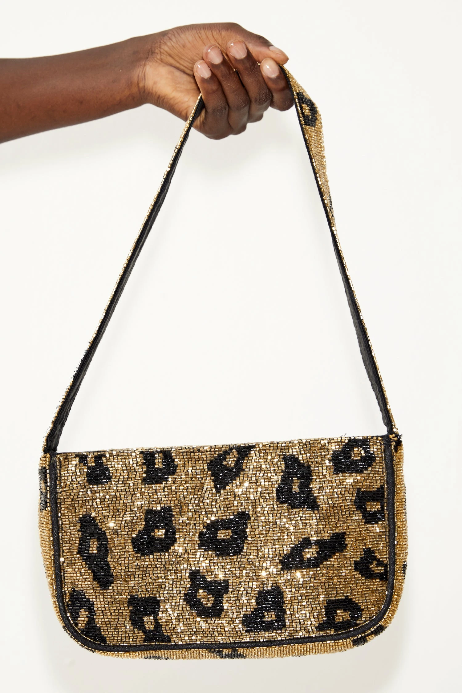 Brown Leopard Beaded Baguette Bag - Image 3