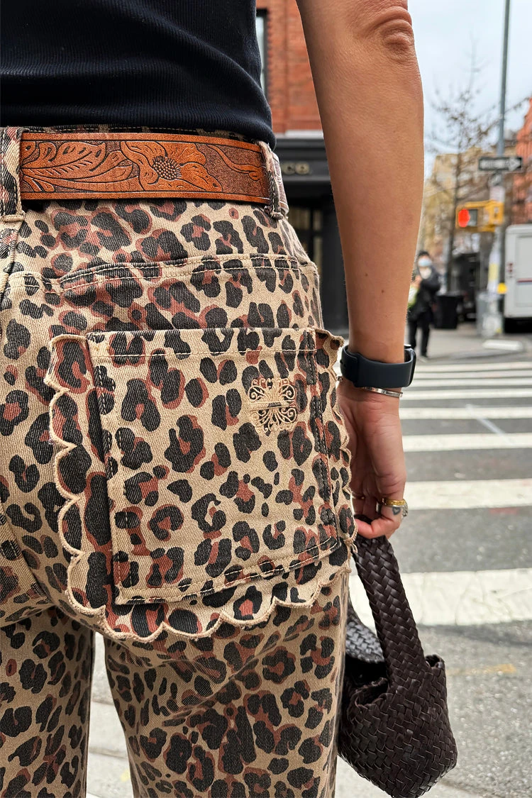 NEVER FULLY DRESSED Leopard Lucia Scallop Detail Jeans Petite - Image 3