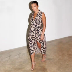 NEVER FULLY DRESSED Cotton Linen Leopard Brooklyn Dress
