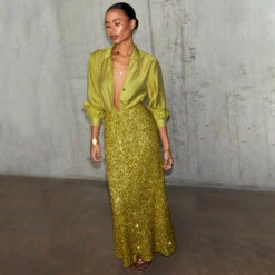 NEVER FULLY DRESSED Lime Sequin Dorris Skirt