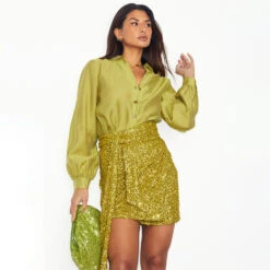 NEVER FULLY DRESSED Lime Sequin Mini Jaspre Skirt