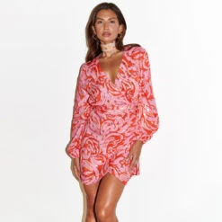 NEVER FULLY DRESSED Pink Romance Mini Vienna Wrap Dress