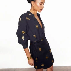 NEVER FULLY DRESSED Black Snake Mini Wrap Skirt 