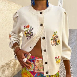 NEVER FULLY DRESSED Cream Mosaic Cardigan