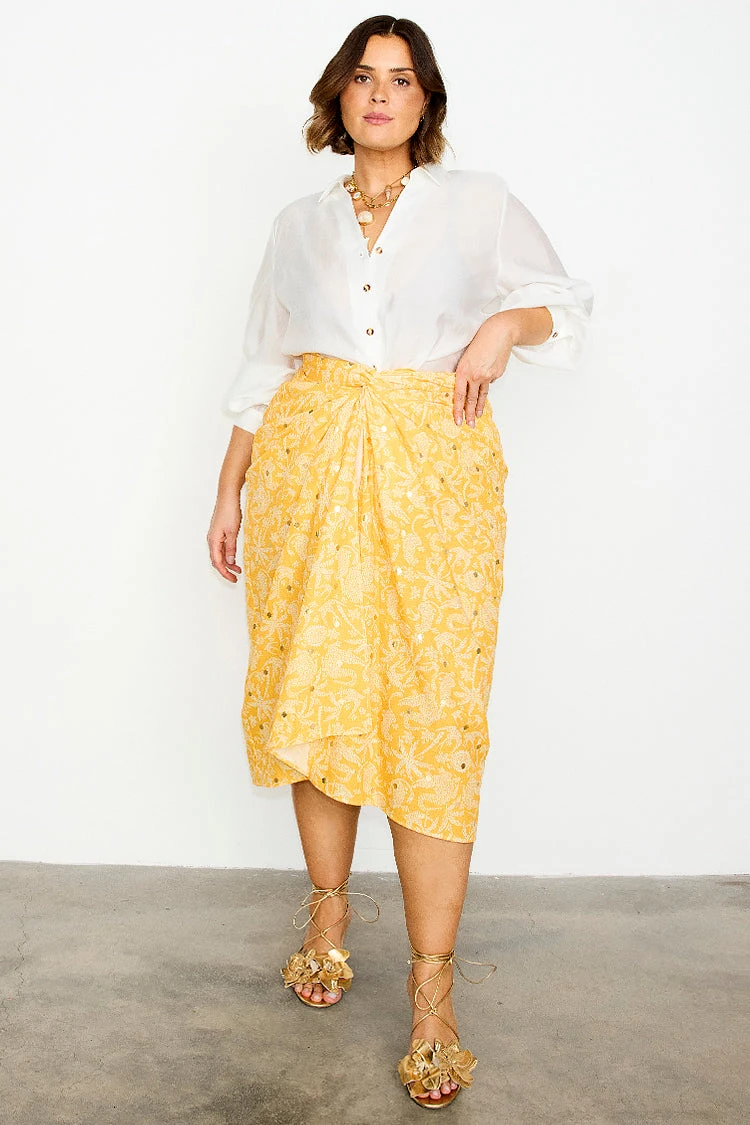 NEVER FULLY DRESSED Yellow Cotton Linen Mosaic Jaspre Skirt - Image 7