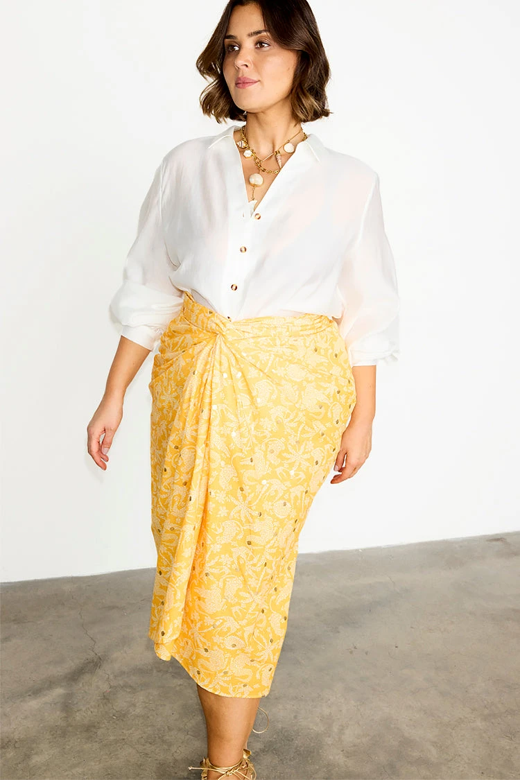 NEVER FULLY DRESSED Yellow Cotton Linen Mosaic Jaspre Skirt - Image 4