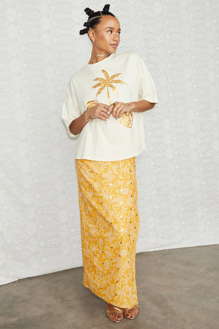 NEVER FULLY DRESSED Yellow Cotton Linen Mosaic Jaspre Skirt - Image 9